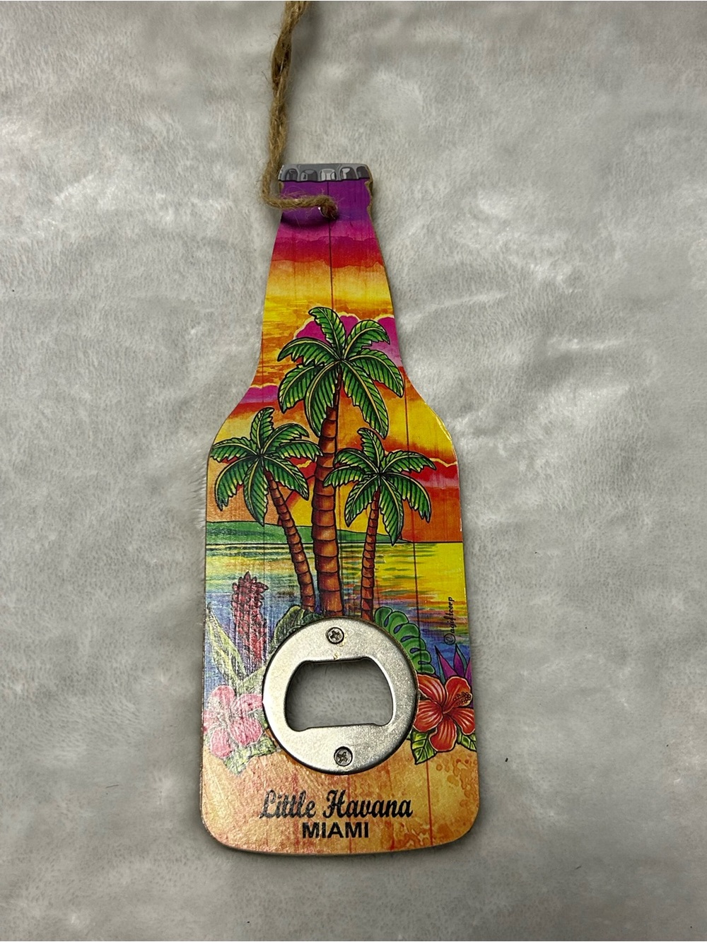 wooden bottle shaped souvenir bottle opener palm tree sunset Little Havana MIAMI